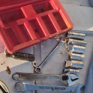 Red Tool Organizer with Chrome Vanadium Wrenches&USA made sockets(4)+ 2 import